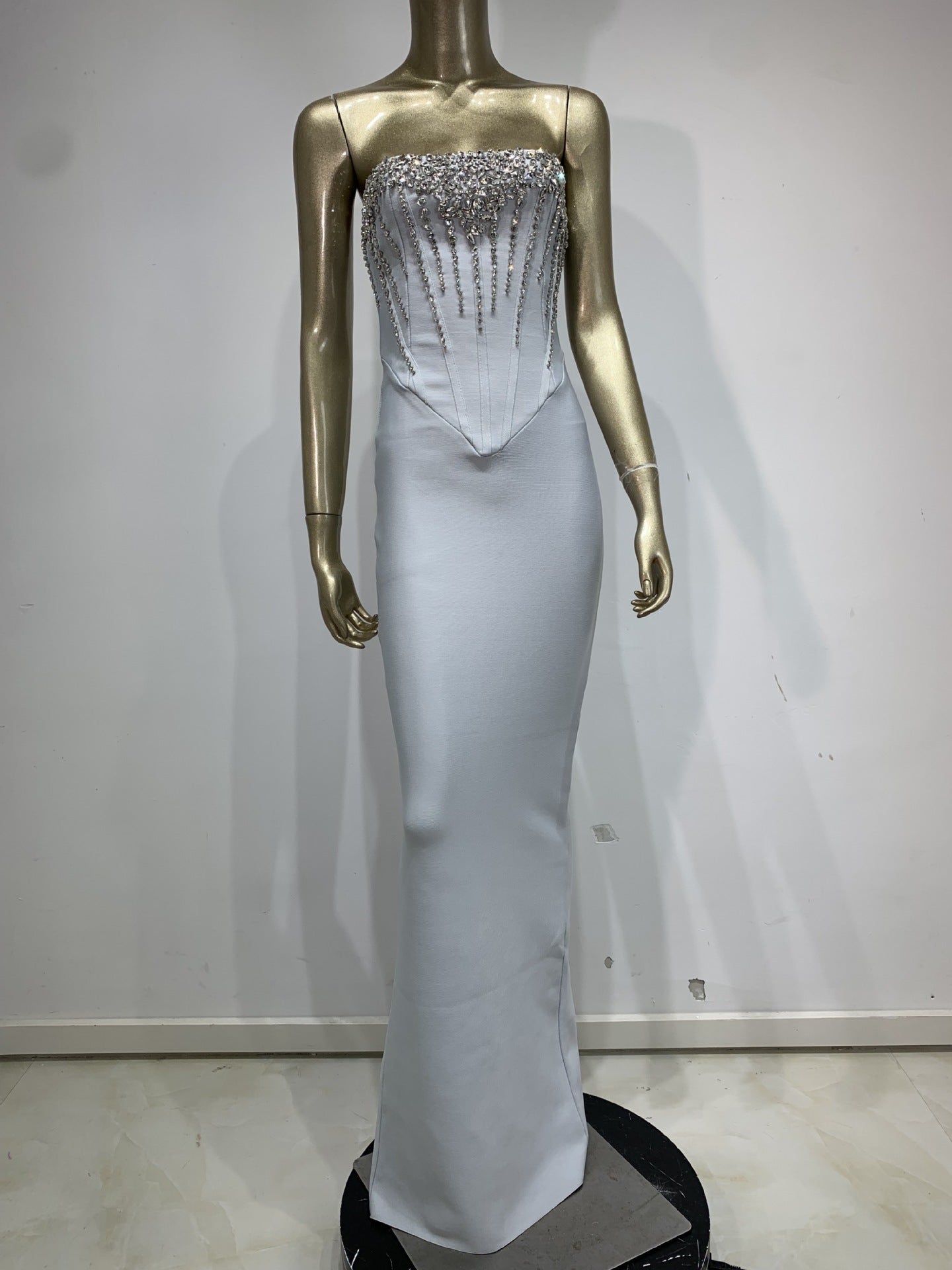 Dress Light Gray Rhinestone Tube Banquet Dresses