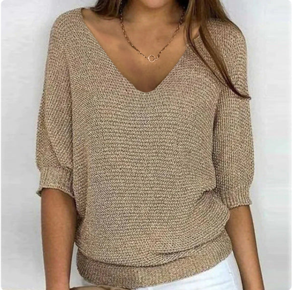 Women's Basic Style Slimming Sleeve Solid Color Bottoming Sweater