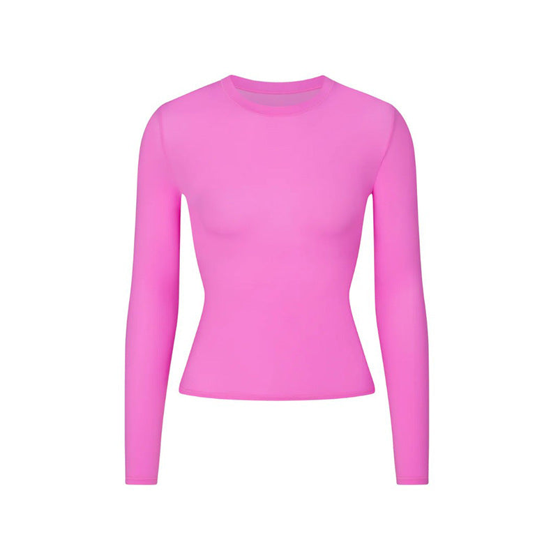 Women's Style Solid Color Round Neck Long Blouses