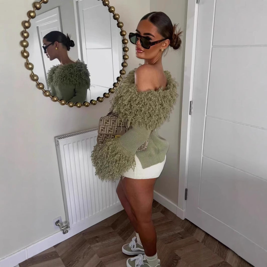 Women's French Fashionable Design Collar Texture Tassel Knitwear