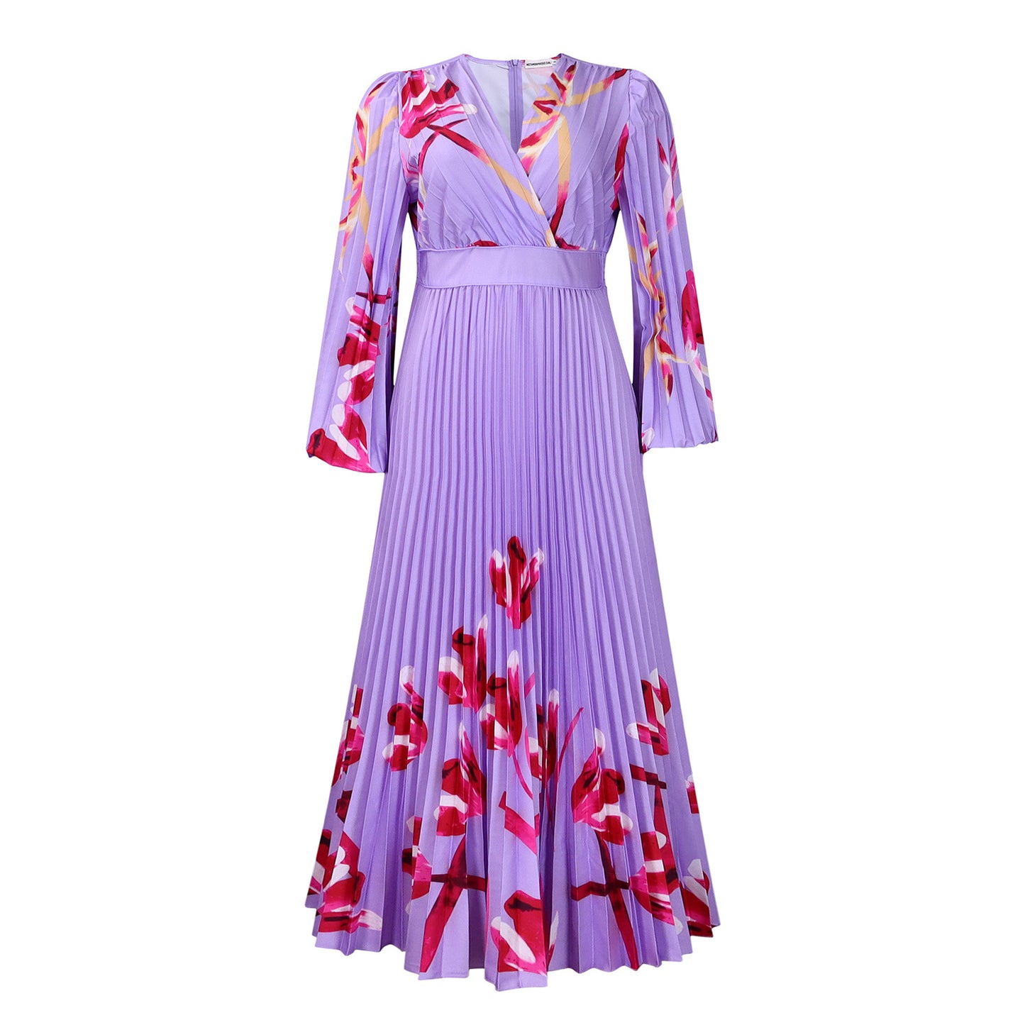 Women's Slimming Long Sleeves Printed Pleated Temperament Dress