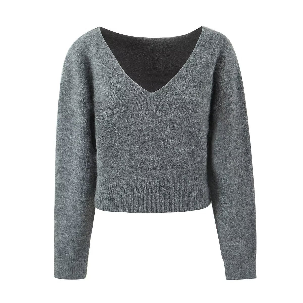Autumn Graceful Gray High Waist Knitted Knitwear