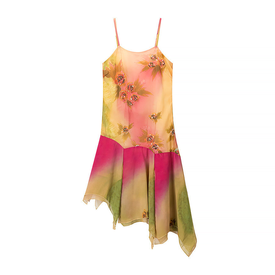 Women's Summer Fashion Printed Sequin Sling Long Dresses