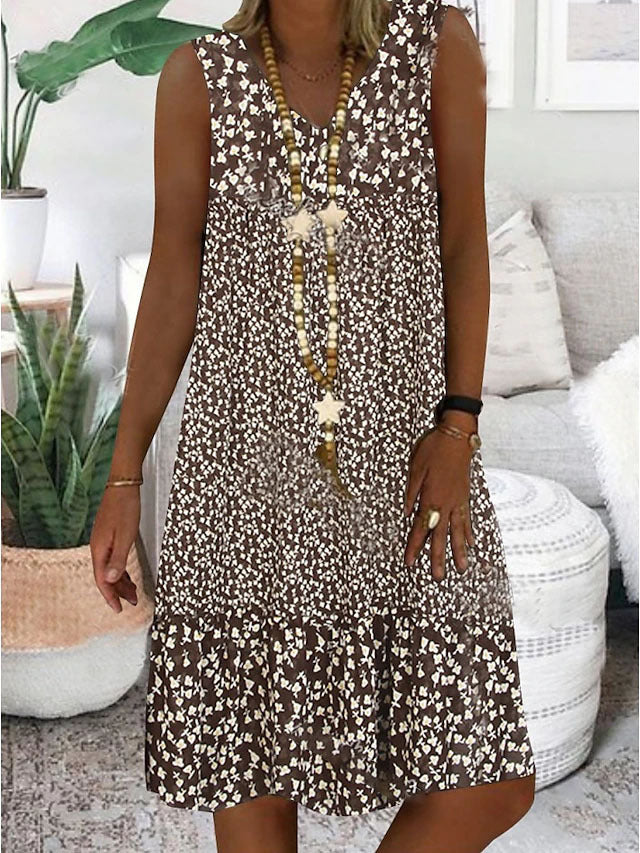 Women's Summer Small Floral Print Sleeveless Ladies Dress