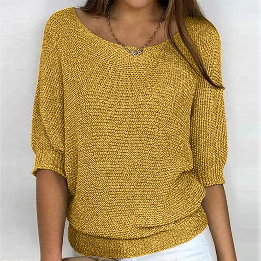 Women's Solid Color Round Neck Temperament Elegant Knitwear