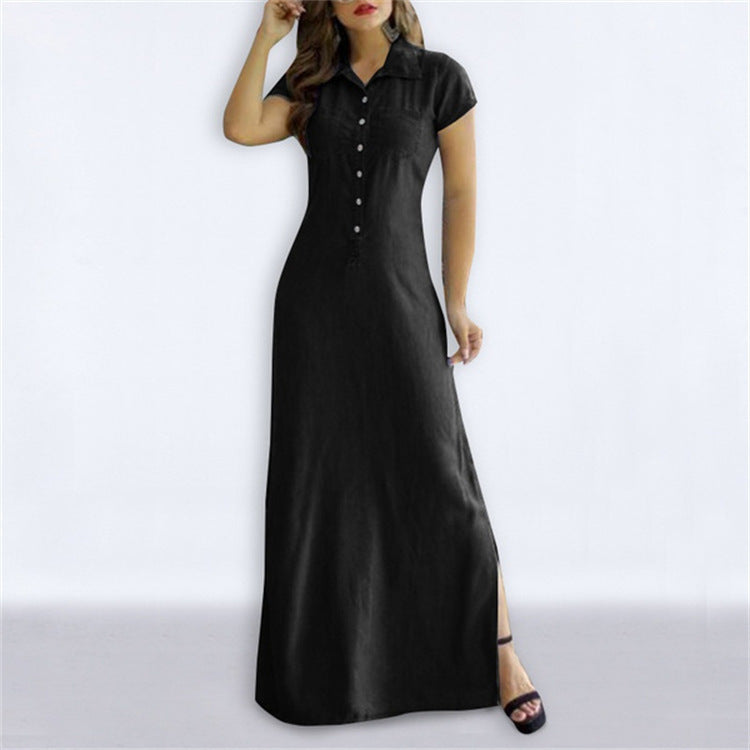 Collar Slit Pocket Large Swing Casual Dress