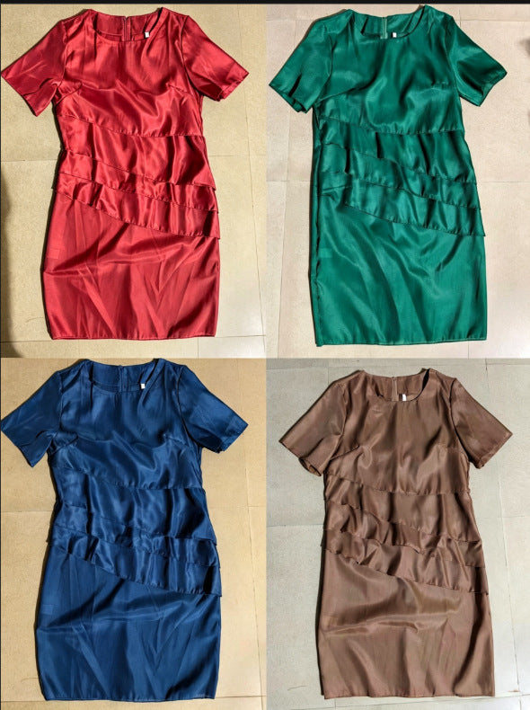 Women's Summer Slim Chiffon Patchwork Round Neck Dress