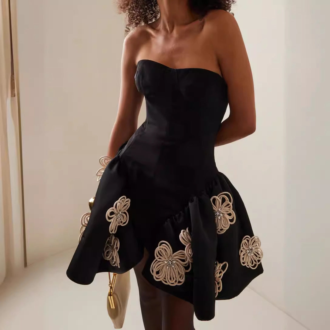 Women's Style Tube Tutu Black Flower Bandage Dresses