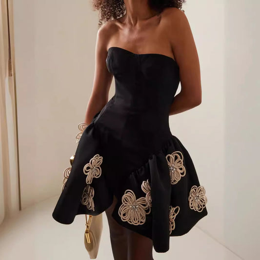 Women's Style Tube Tutu Black Flower Bandage Dresses
