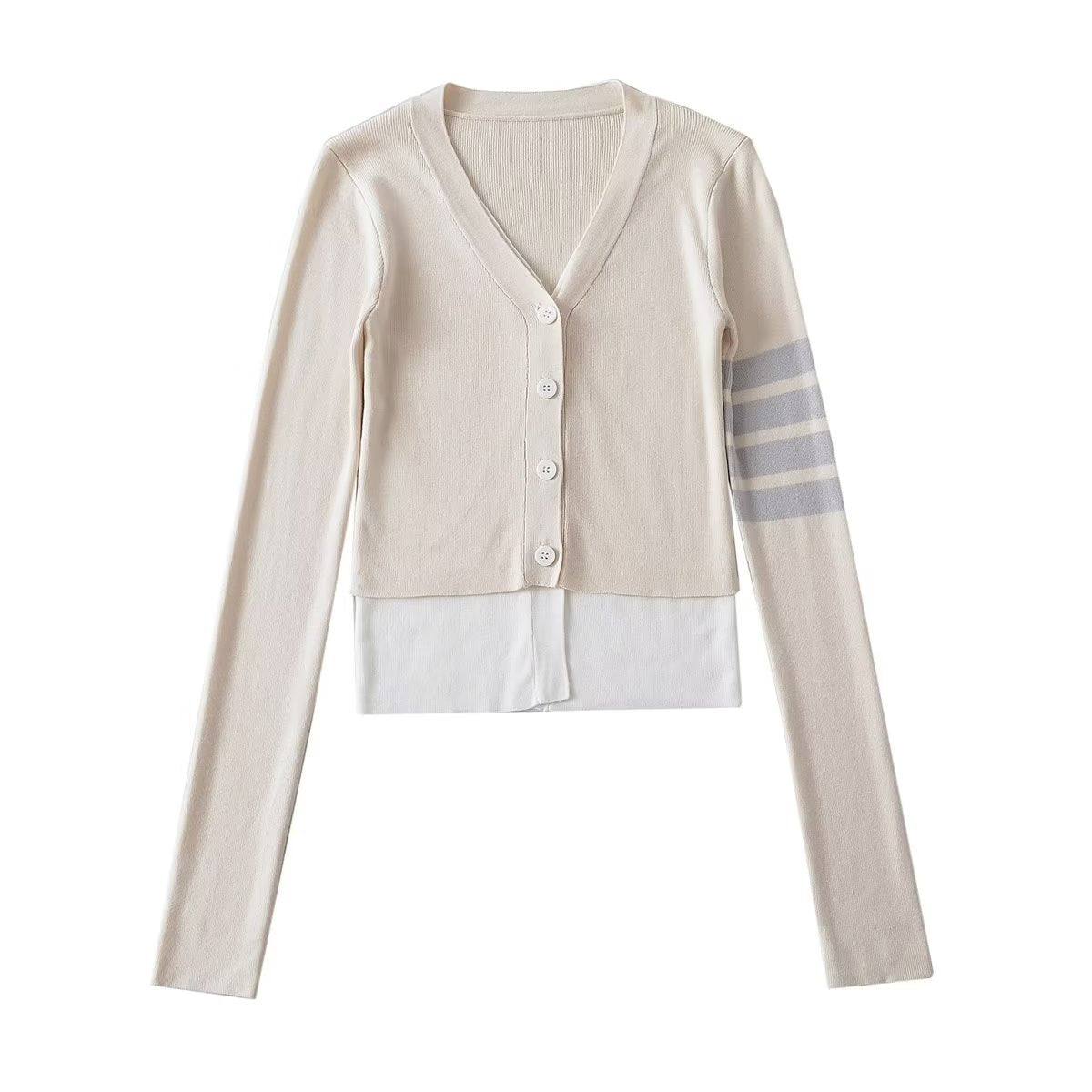 Hot Thin Striped Slimming Patchwork Fake Knitwear