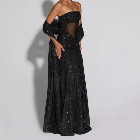 Women's Elegant Fashion Irregular Sequined Tube Ribbon Dresses