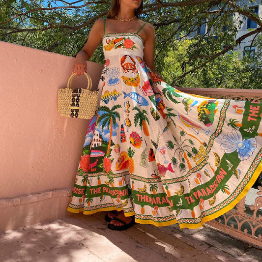 Women's Sexy Sling Iti Printing Sleeveless Swing Dresses