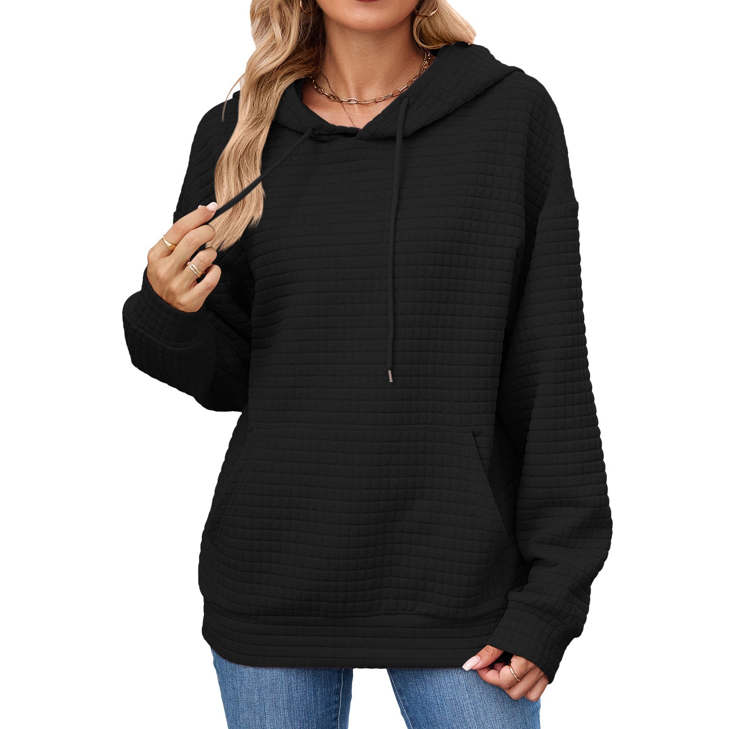 Women's Solid Color Hooded Pocket Loose Long Sleeve Women's Sweater, Sweater