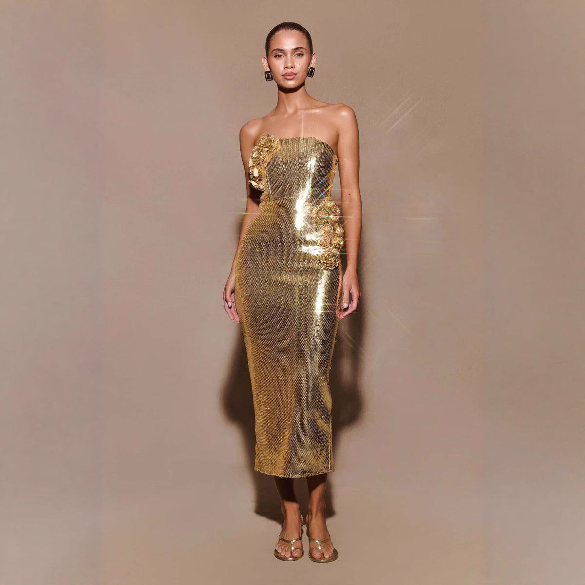 Women's Fashion Graceful Tube Sleeveless Sequined Dress Slightly Fat Tops