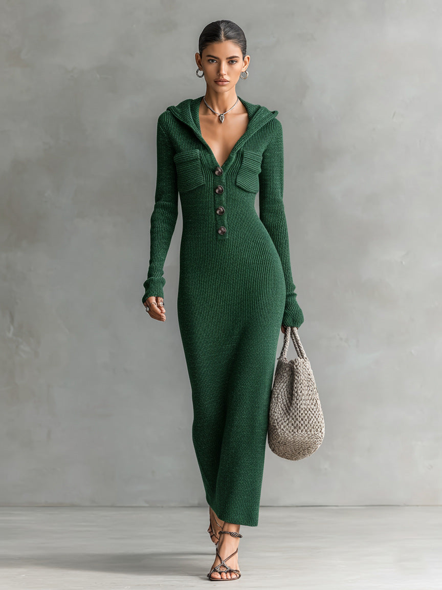 Women's Autumn Slim Fit Slimming Half-open Collar Dress