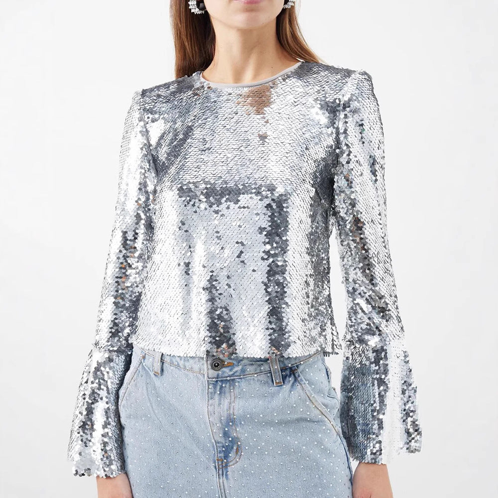 Round Neck Long Sleeve Bell Personalized Blouses