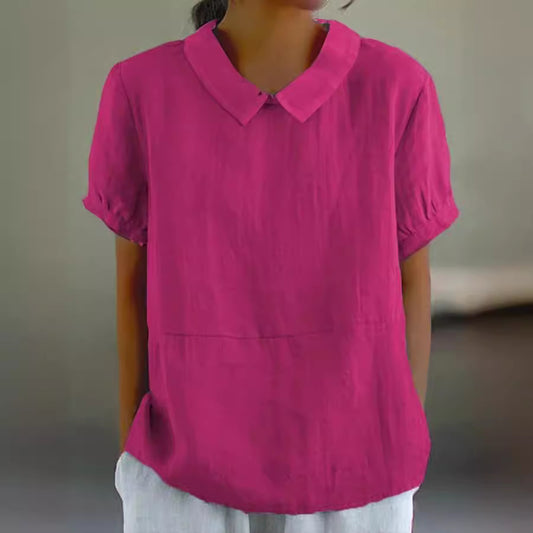 Women's Loose Lapels Shirt Sleeve Cotton Blouses