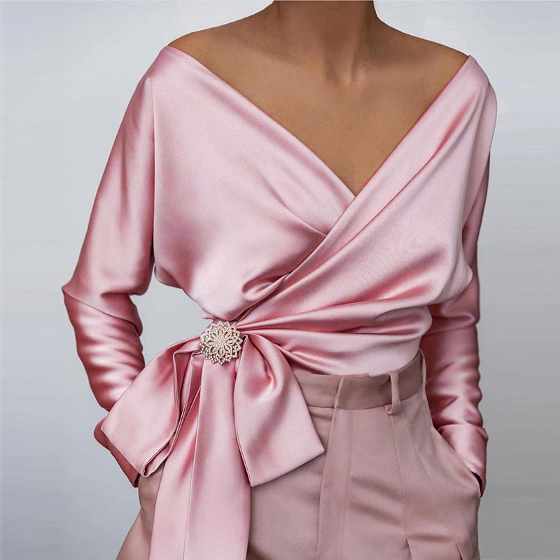 Women's Fashion Wear Solid Color Sexy Slim Blouses
