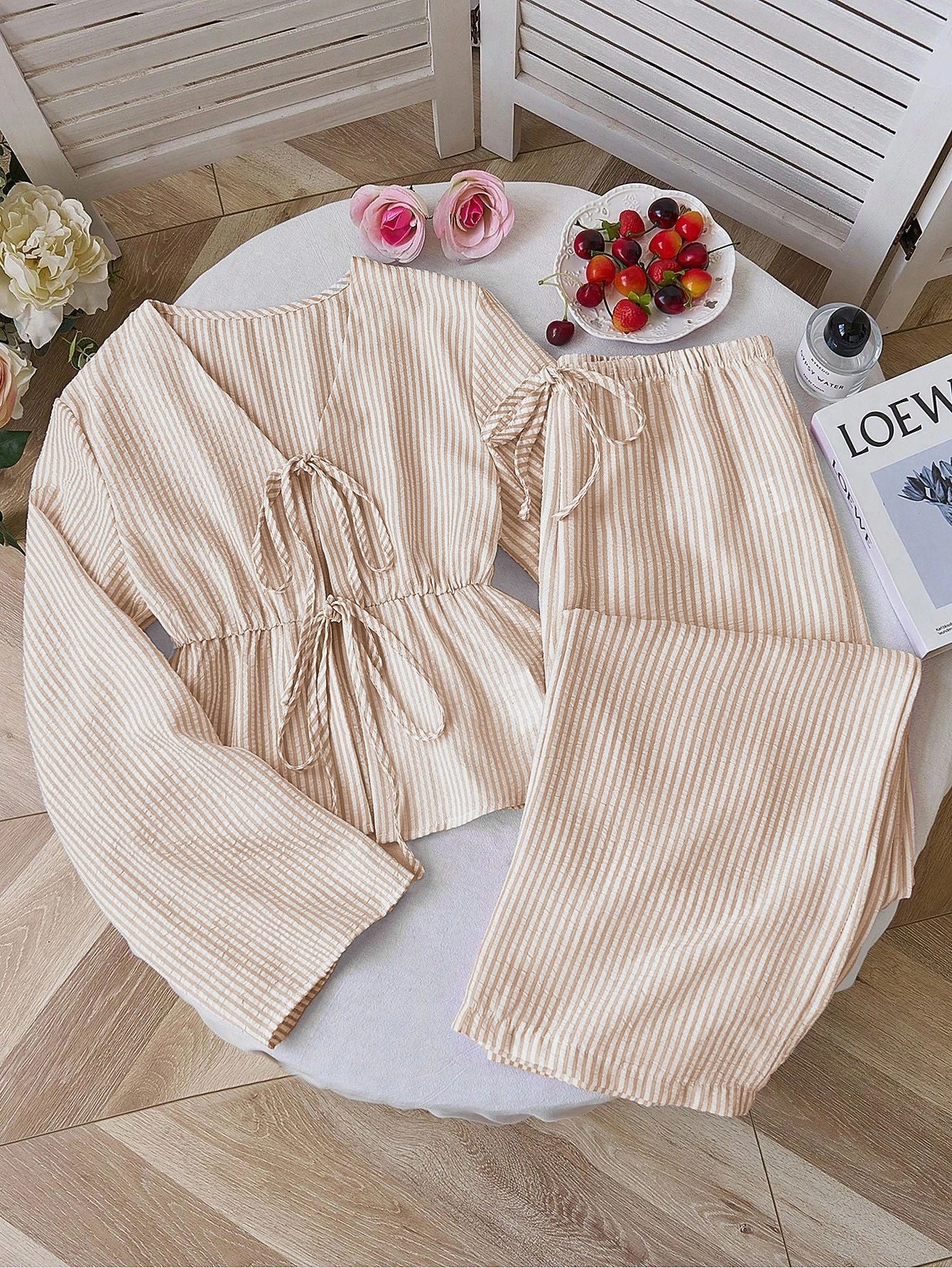High-grade Striped Loose Two-piece Versatile Long Sleeve Suits