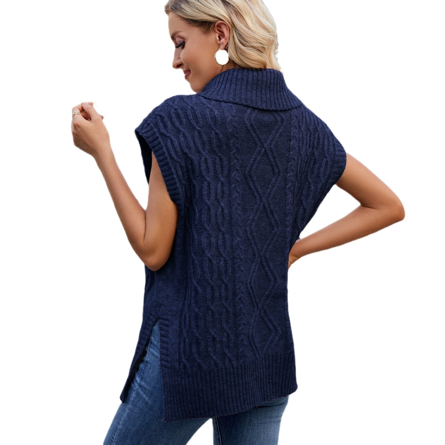 Unique Women's Casual Turtleneck Waistcoat Tide Sweater