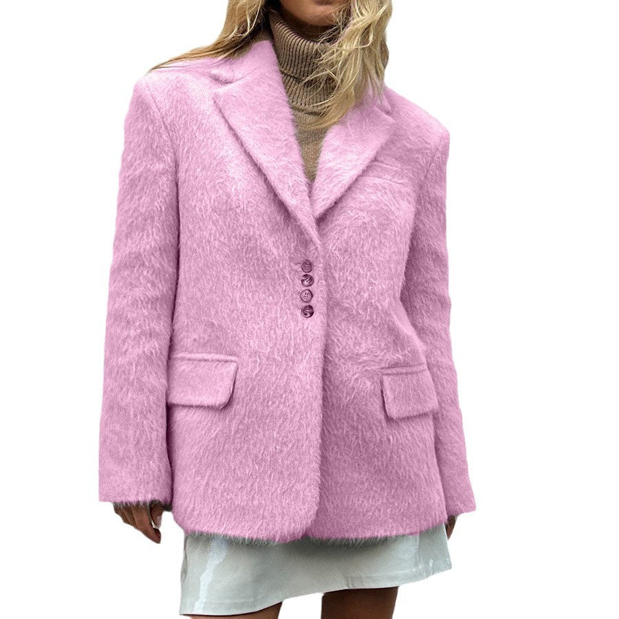 Women's Wind Loose Lapels Plush Long-sleeved Overcoat Coats