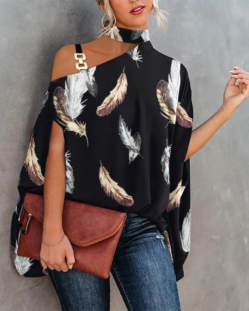 Women's Loose Wear Printed Halter Temperament Elegant Blouses