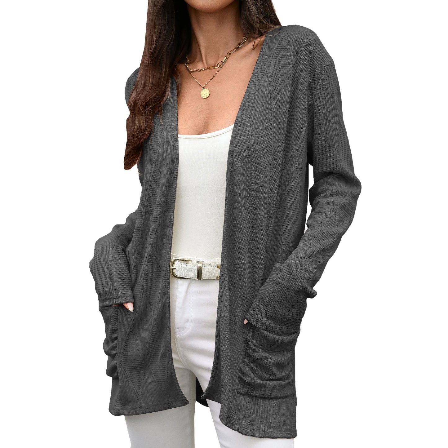 Women's Knitted Solid Color Mid-length Long Sleeve Cardigans