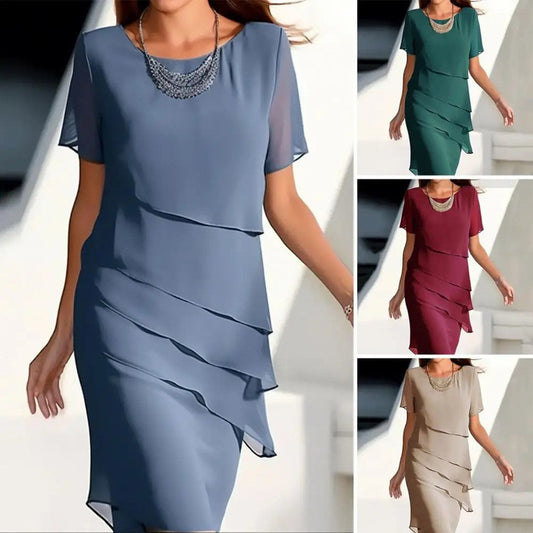 Women's Summer Slim Chiffon Patchwork Round Neck Dress