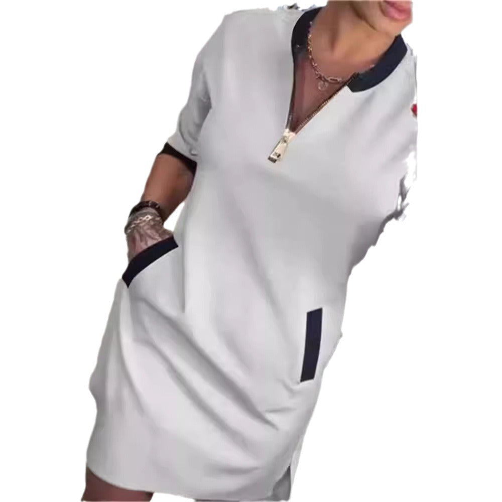 Stylish Women's Zipper Sleeve Temperament Leisure Dress