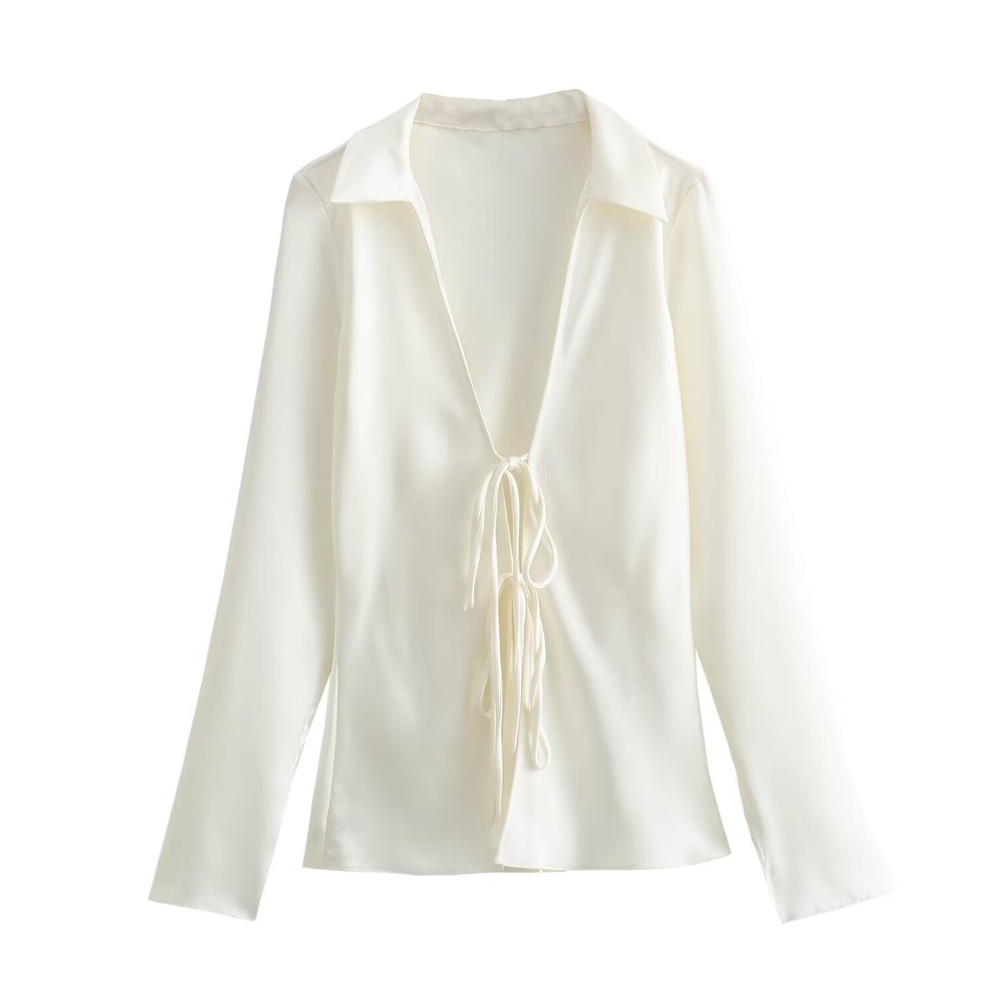 Women's Spring Fashion Bowknot Silk Satin Textured Blouses