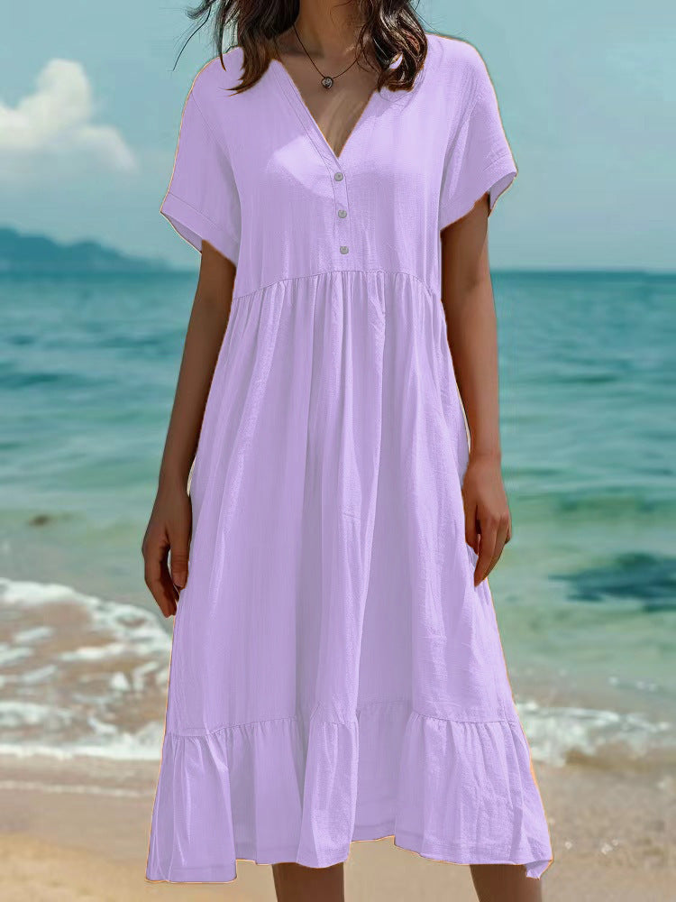 Women's Solid Color Sleeve Fashion Pleating Dress