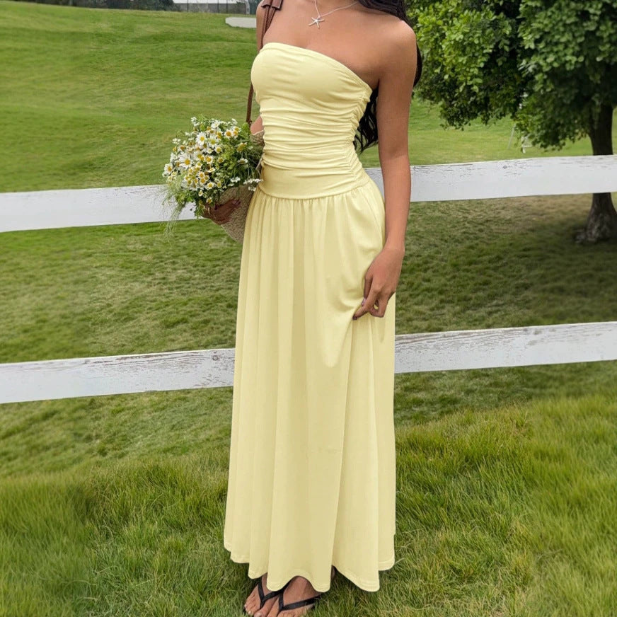 Women's Summer Sleeveless Tube Slim Fit Wrinkle Dress