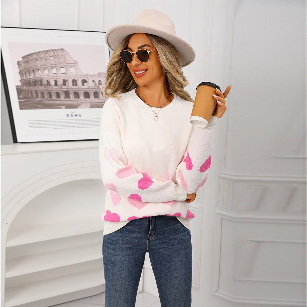 Love Large Pullover Round Neck Knitted Peach Sweater