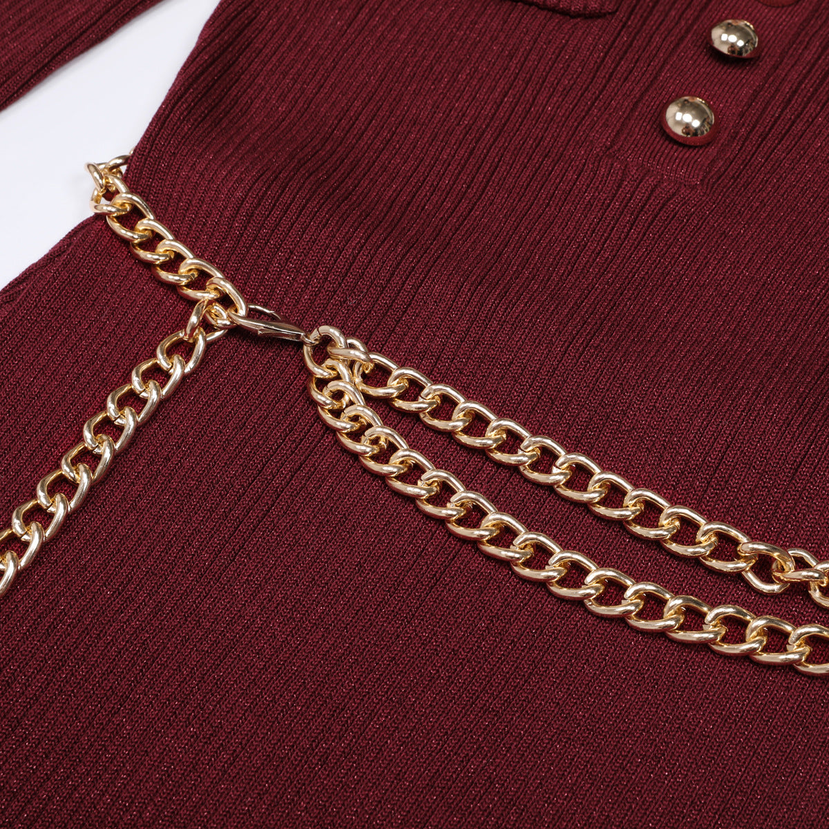 High Quality Fashion Knitted Slim Fit Slimming Chain Belt Dresses