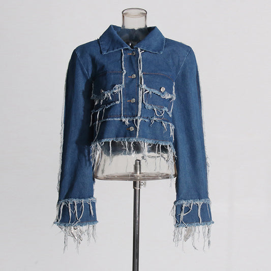 Women's Fashionable Personality Trendy Autumn Blue With Rough Jackets