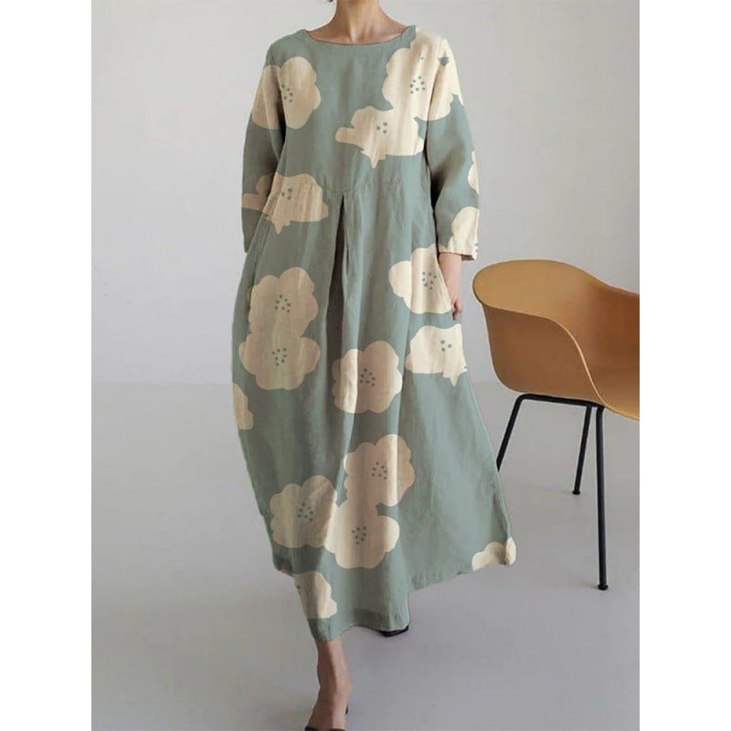 Women's Round Neck Fashion High-grade Short-sleeved Printed Dresses