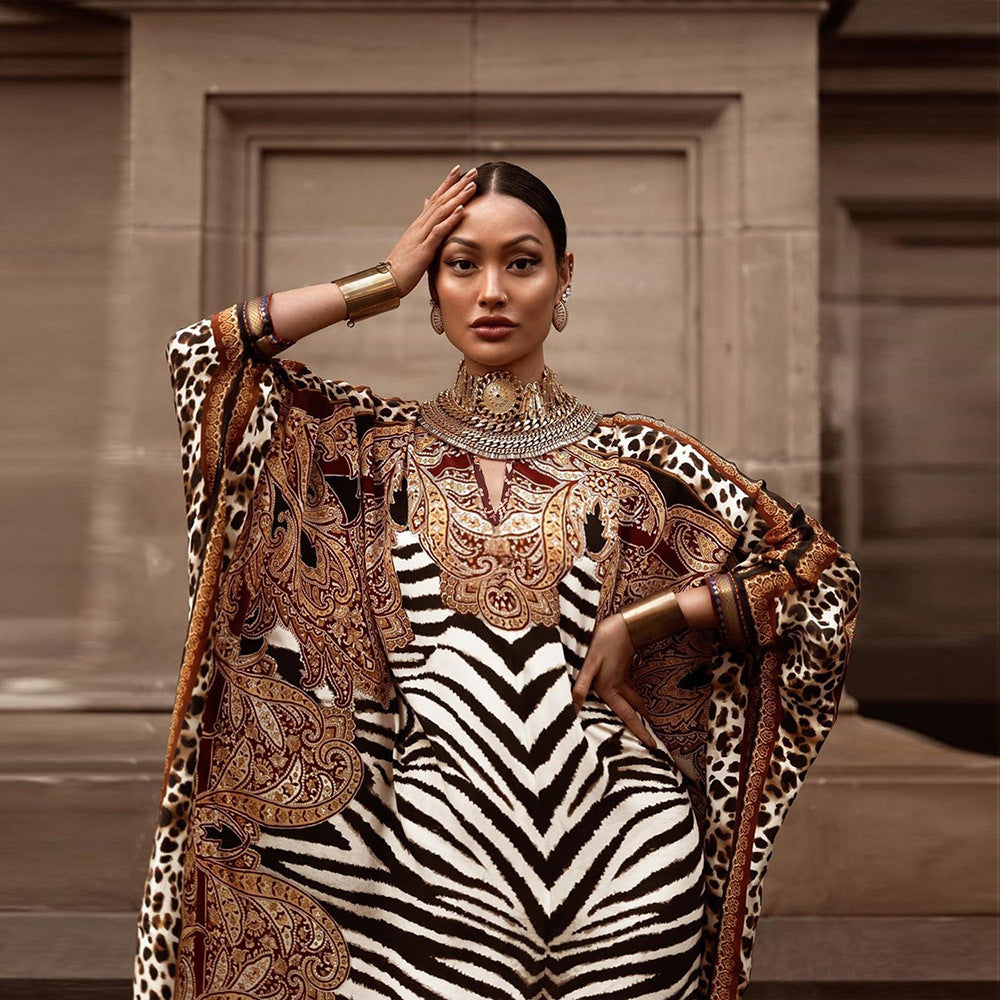 Women's Elegant Positioning Printed Long Loose Robe Dress