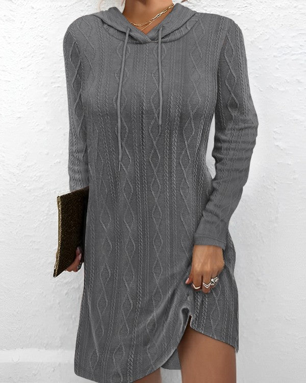 Women's Autumn Solid Color Long Sleeve Hooded Dress
