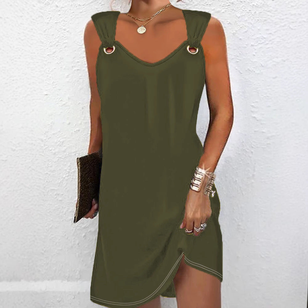 Elegant Simple Solid Color Metal Buckle Buttons Dress