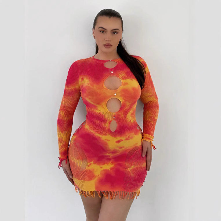 Women's Autumn Binding Diamond High Elastic Long Sleeve Sexy Dress