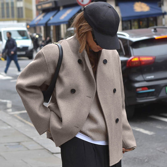 Women's Brown French Style Double Breasted Woolen Coats