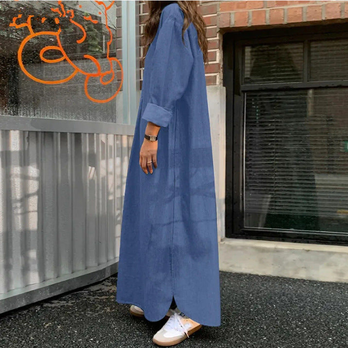 Denim Solid Color Temperament Commute Bohemian Dress