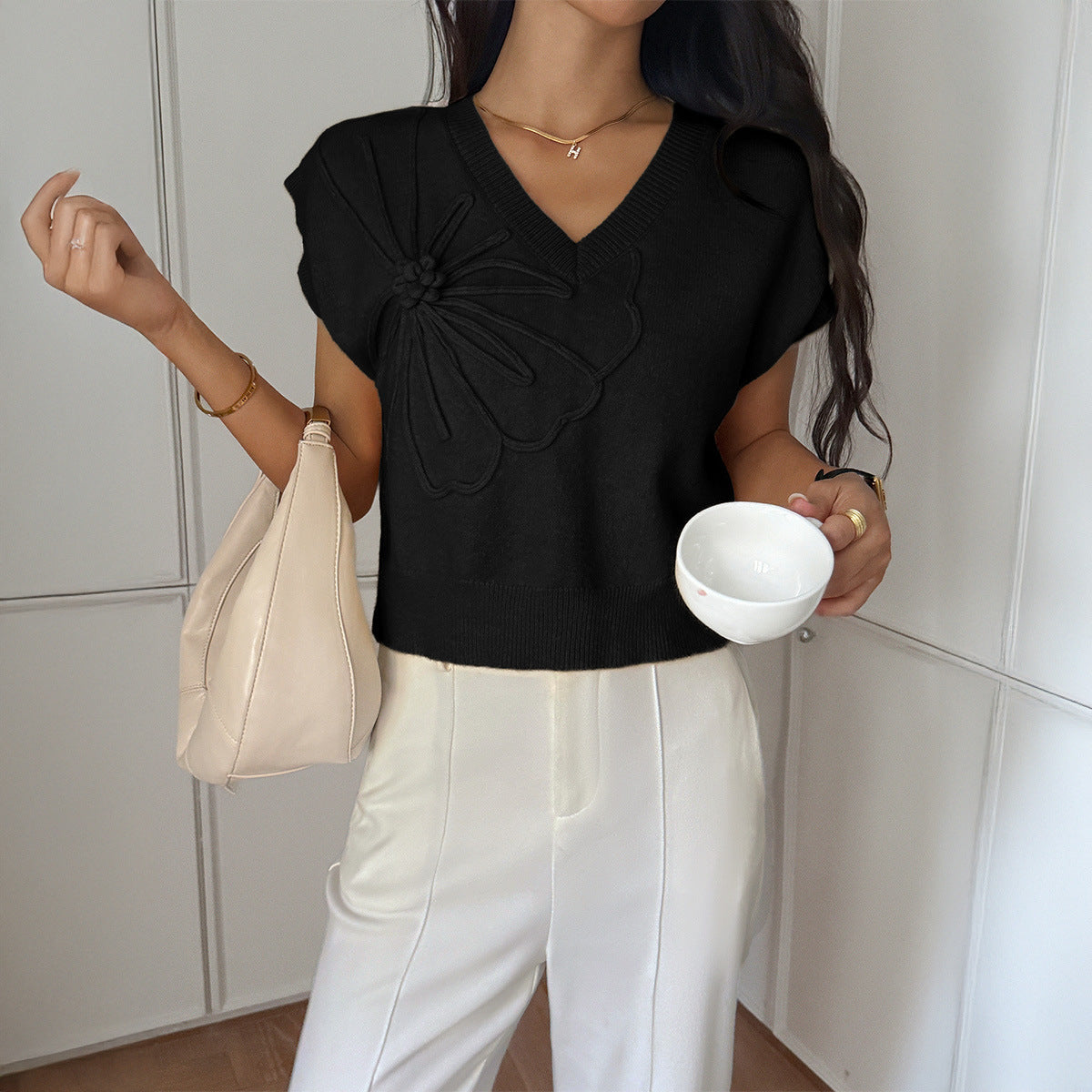 Women's Leisure Vacation Deep V Neck Solid Color Knitwear