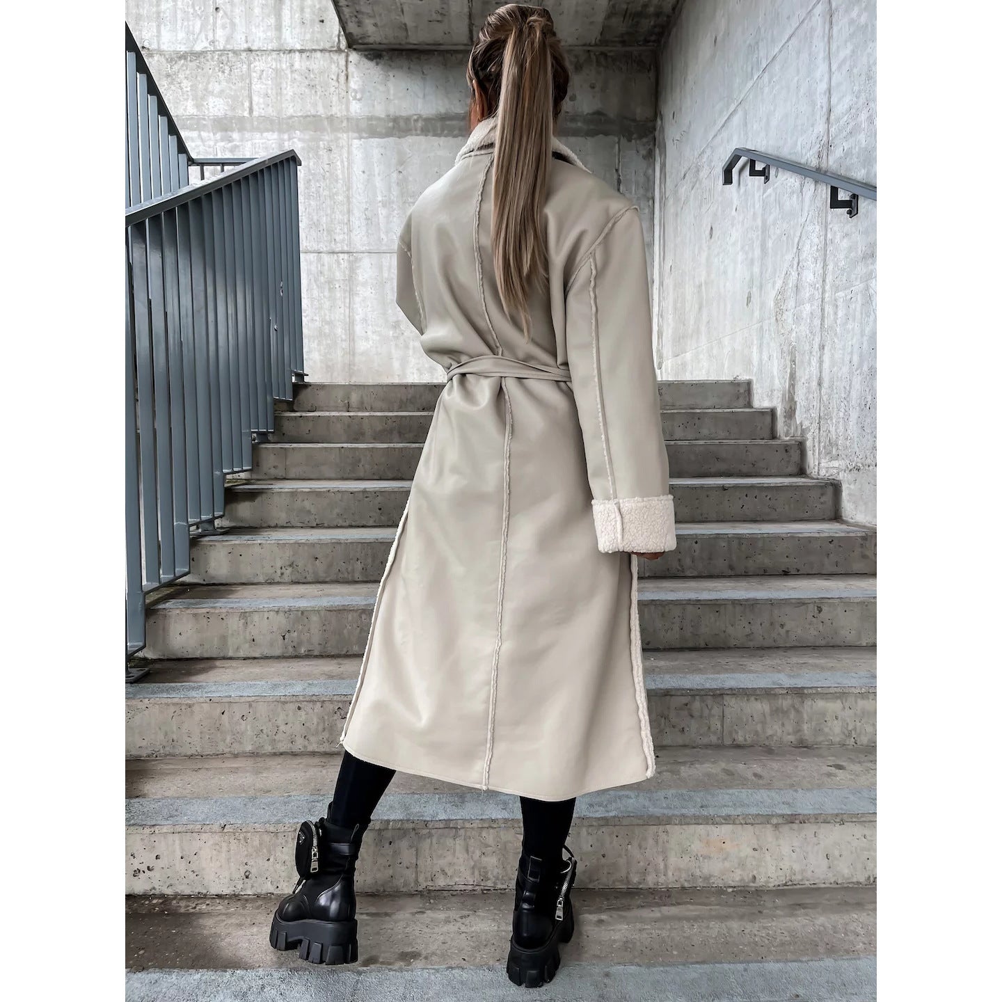 Women's Casual Leather Thickened Trench Loose Fashionable Jackets
