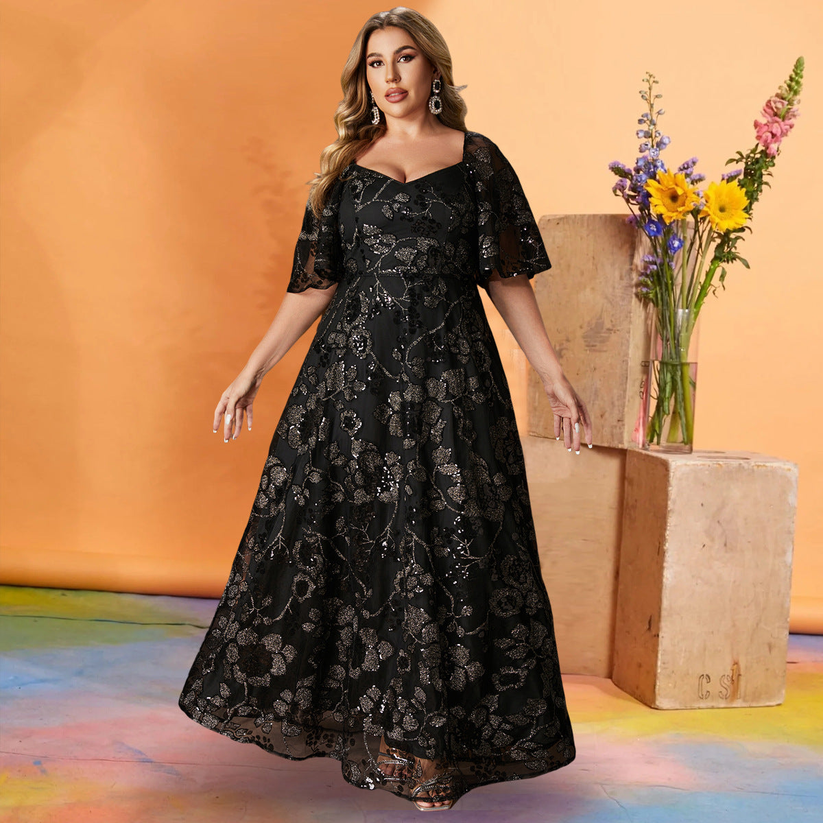 Women's Large Dress Sequined Printed Fat Dresses