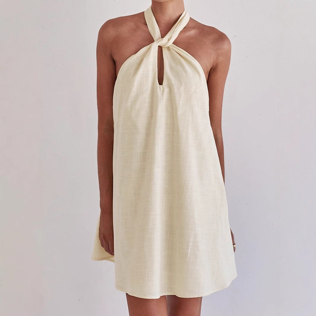 Sexy Vacation Wear Linen Loose Backless Chest Dresses