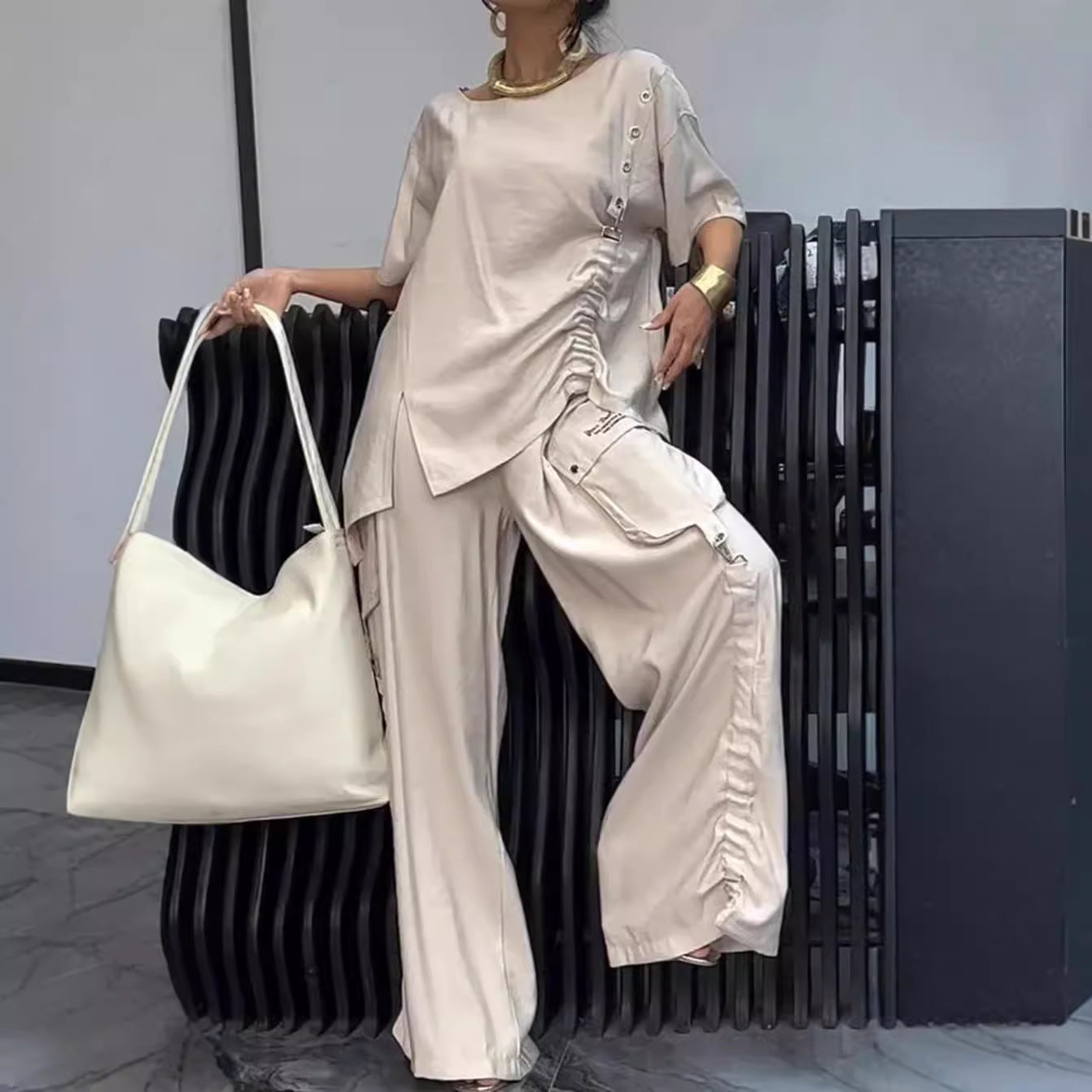 Women's Summer Round Neck T-shirt Trousers Two-piece Fashion Casual Suit