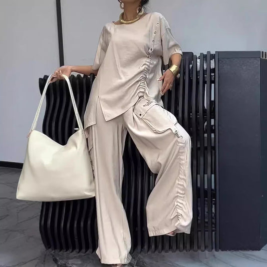 Women's Summer Round Neck T-shirt Trousers Two-piece Fashion Casual Suit