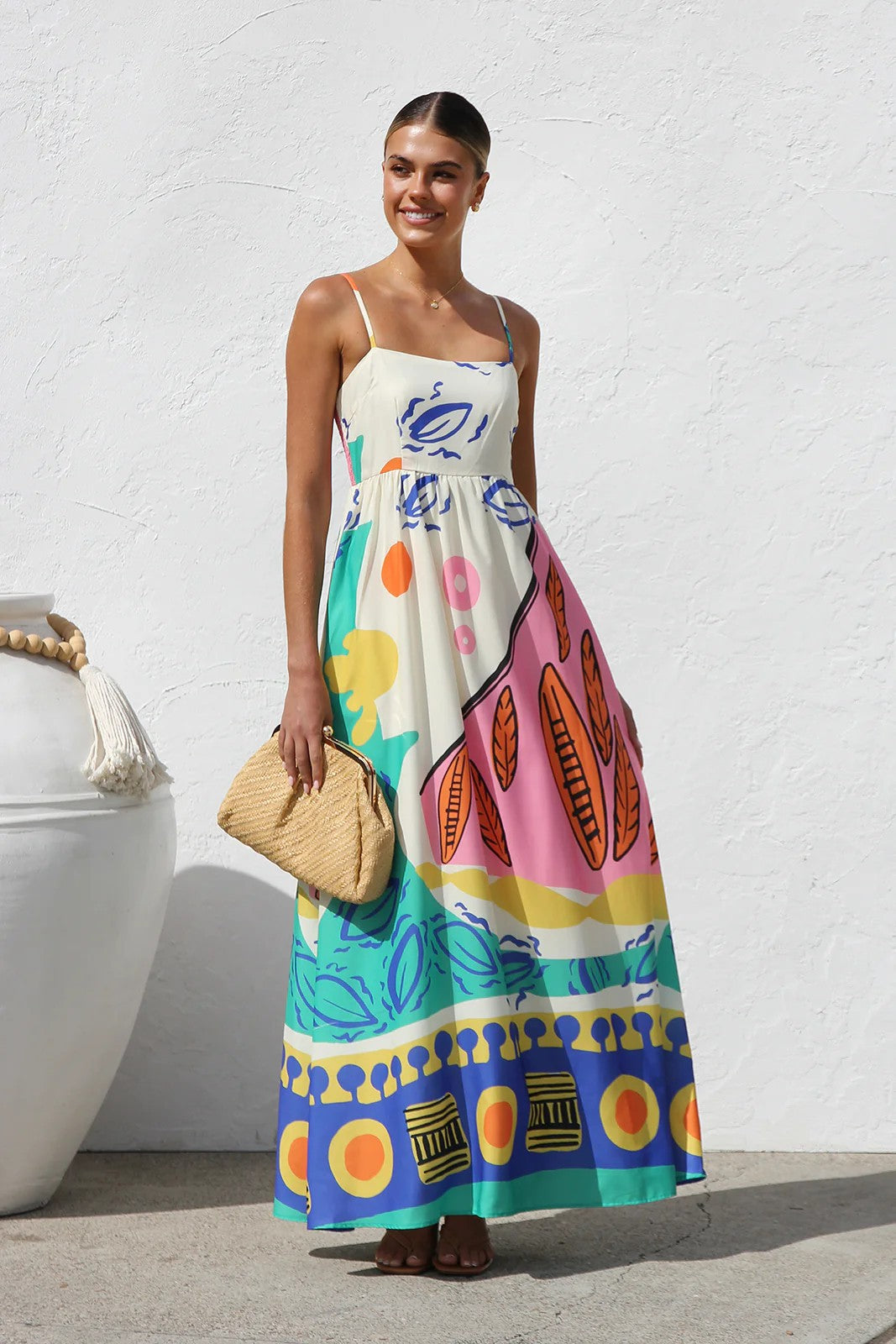 Bohemian Vacation Style Printing Slip Beach Dress