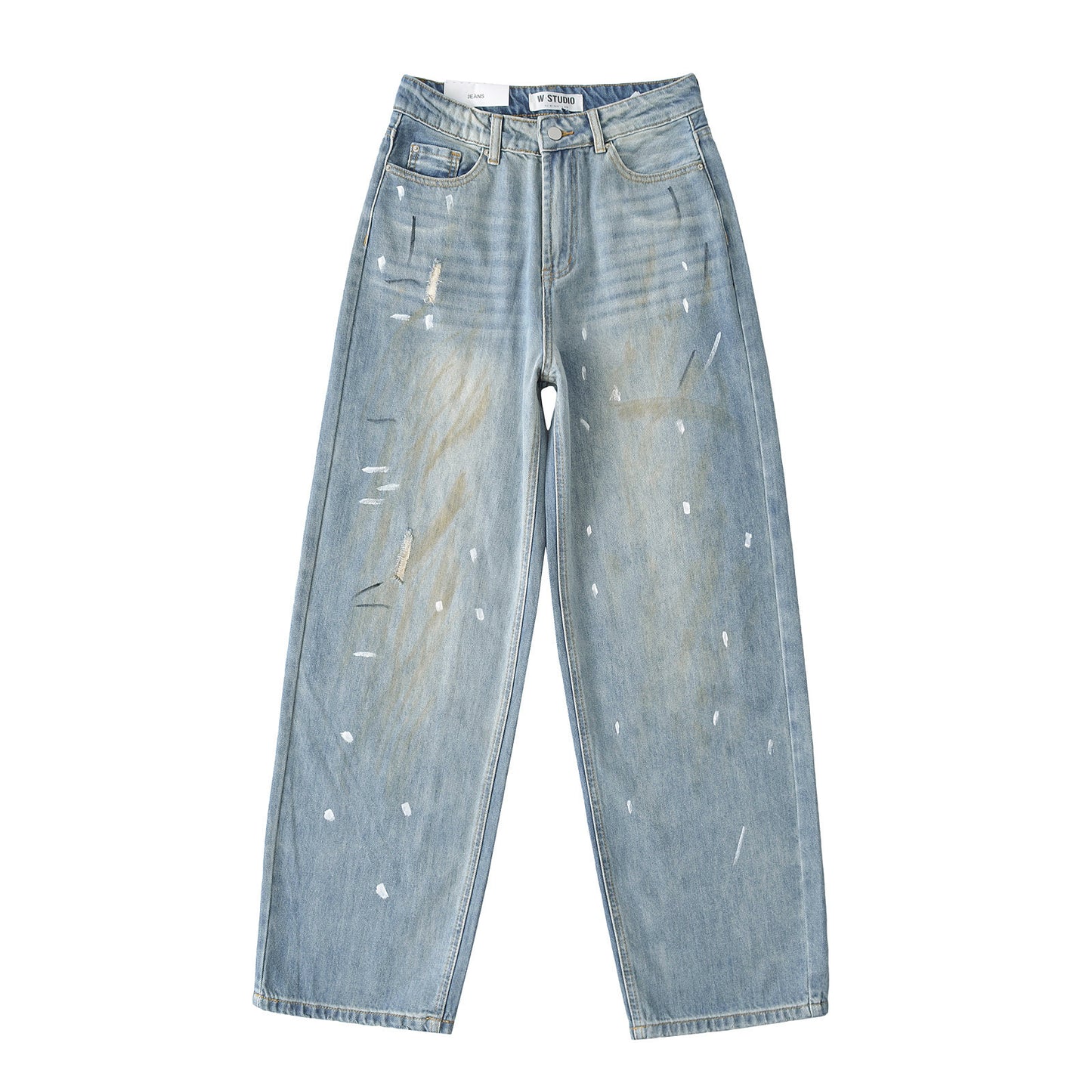 Women's Waist Loose Ripped Distressed Wide Leg Summer Jeans